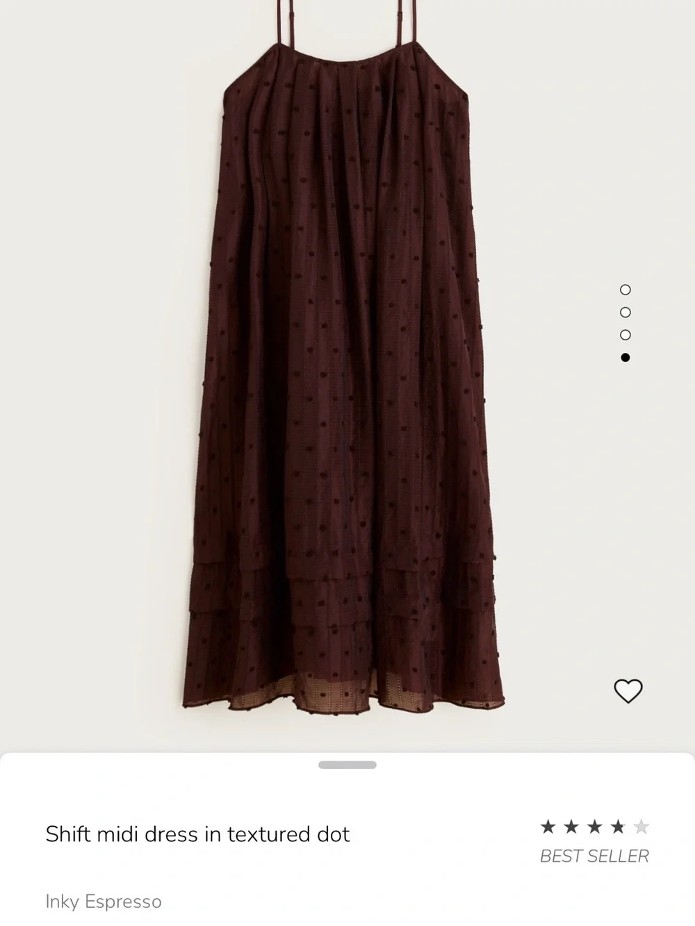 JCrew Lightweight Brown Dot Slip Dress with Spaghetti Straps